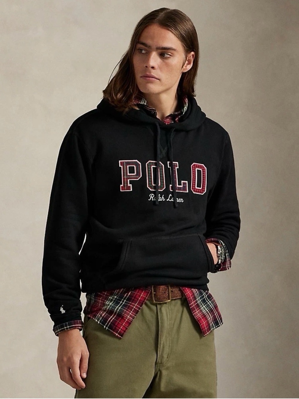Polo Ralph Lauren Hoodie Sweatshirt Black Plaid Logo Pullover Men’s Size S NWT